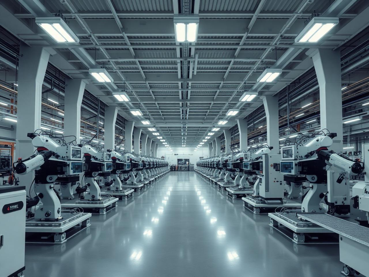 Linha de produção industrial moderna com equipamentos automatizados